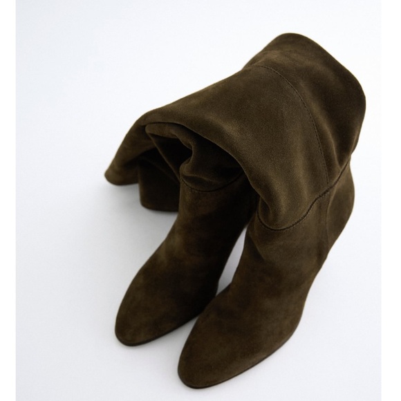 ZARA 100% Leather Suede High Heeled Boots - Picture 7 of 10